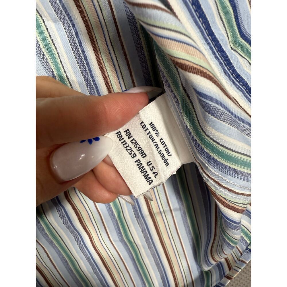 Façonnable Deauville Club Shirt Medium – Blue Multicolor Stripe 100% Cotton - Picture 6 of 8